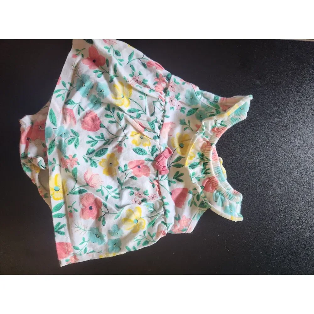 Carter's Baby Girl 3M Floral Romper Pink Yellow Blue Ruffle Bow
